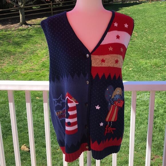 Grandmacore grandma sweater vest Fourth of July 4th women’s 2X plus size - Picture 15 of 16